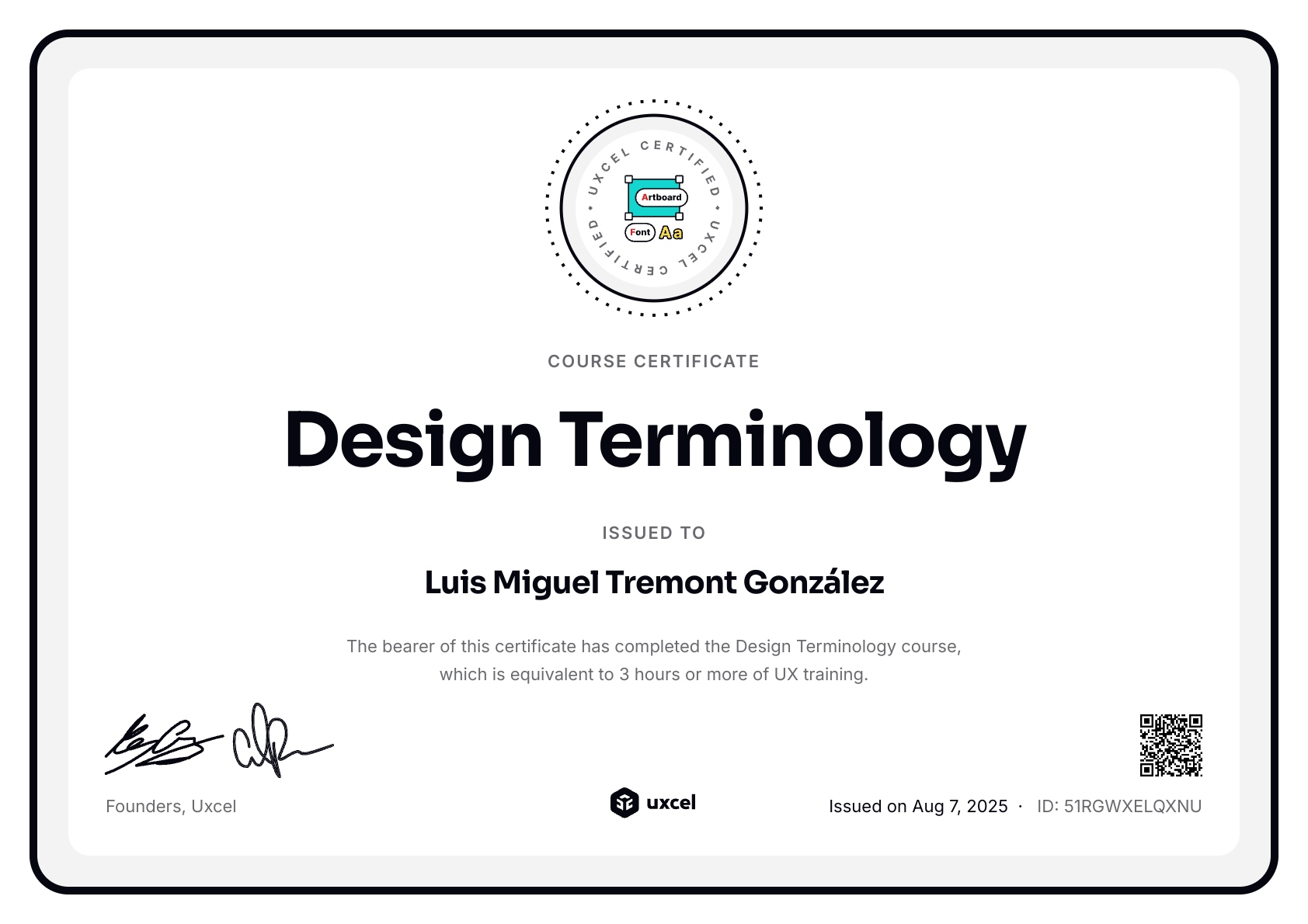 Luis Miguel Tremont González's certificate